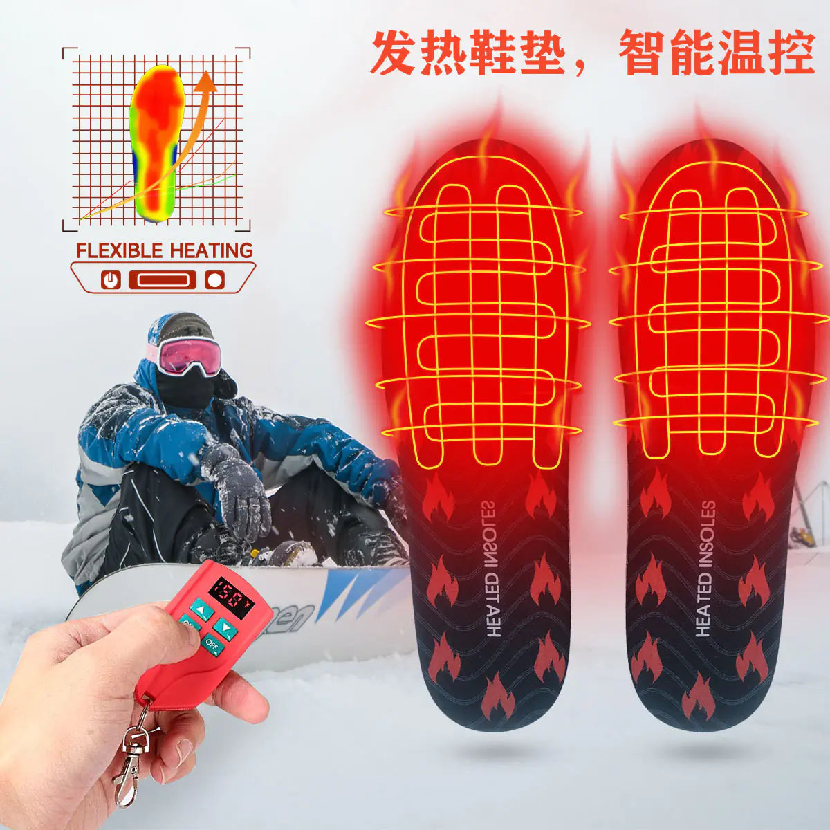 USB Heated Insoles with LED Remote Temperature Control