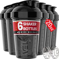 VELOMIX -6 PACK- 20 OZ Protein Shaker Bottles for Protein Mixes Shaker Cups for Protein Shakes Small Shaker Bottle Pack Shaker Cup Shakers for protein Shakes (20 OZ - 6 PACK BLACK)